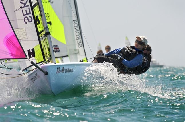 couple learning to sail a dinghy