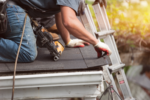 Man repairing roof of holiday home, Towergate