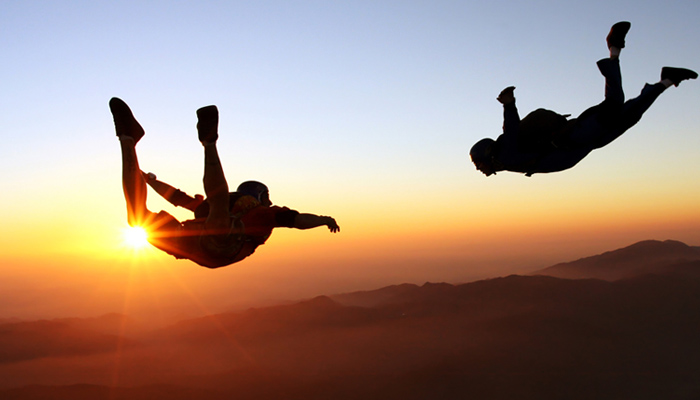 Skydiving With Sun Behind